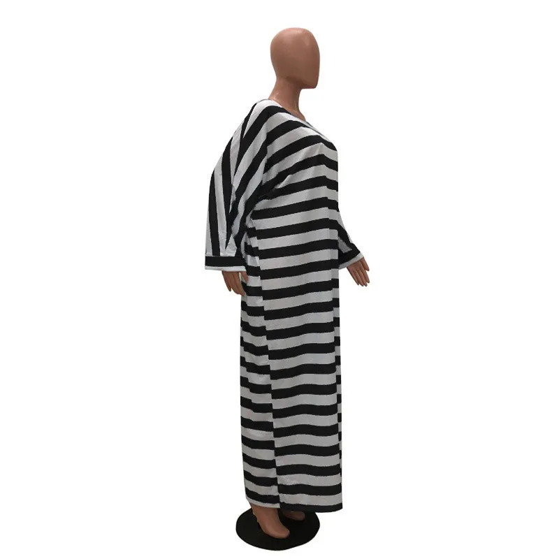 Adogirl Stripe Print Oversize Dress O Neck Batwing Long Sleeve Loose Casual Maxi Women Autumn Outfits Streetwear Vestidos | Женская