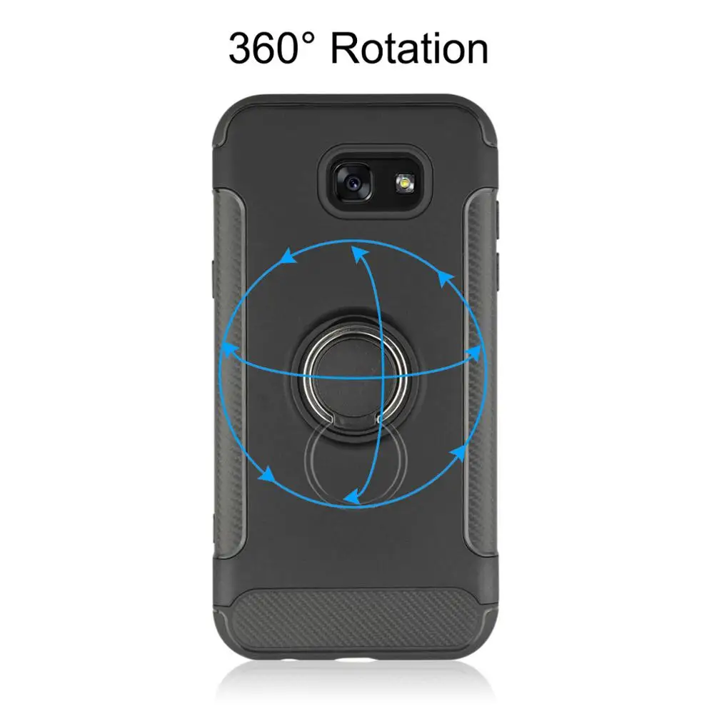 360° Rotating TPU+PC Ultra Thin Carbon Fiber Ring Bracket Mobile Phone Case For Samsung galaxy A3 2017 Shock Absorption |