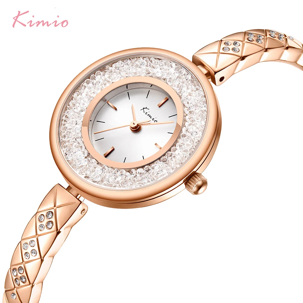 KIMIO Роллинг алмаз часы женские креативные розовые золотые повседневные