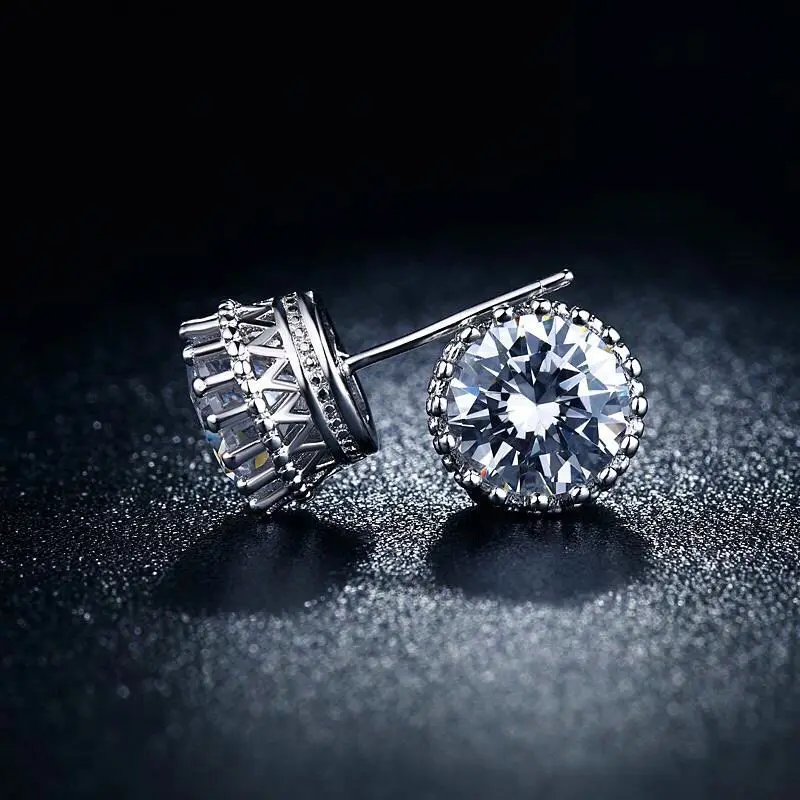 MxGxFam Корона Белые серьги-гвоздики с фианитами для красоты Женское повседневное