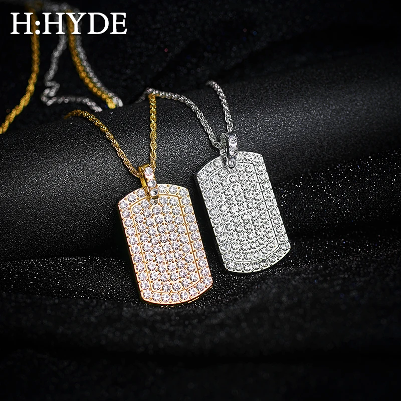H: HYDE мужские модные ювелирные изделия Роскошные полностью ледяные Стразы Золотой цвет серебра талисман Квадратный Кулон кубинская цепь хип хоп ювелирные изделия