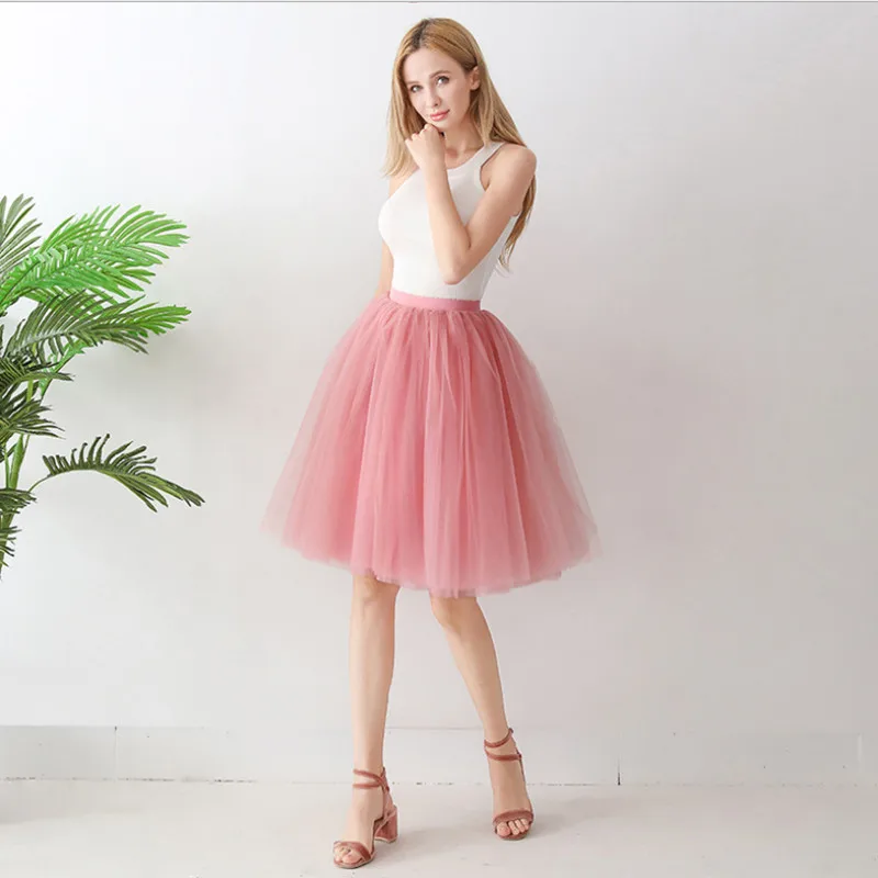 bean pink 7 слоистых тюлевых юбок Женская высокая талия качели Долли пышный подъюбник сетка Европейский стиль пачка летняя юбка Faldas Saias Jupe - Цвет: bean pink