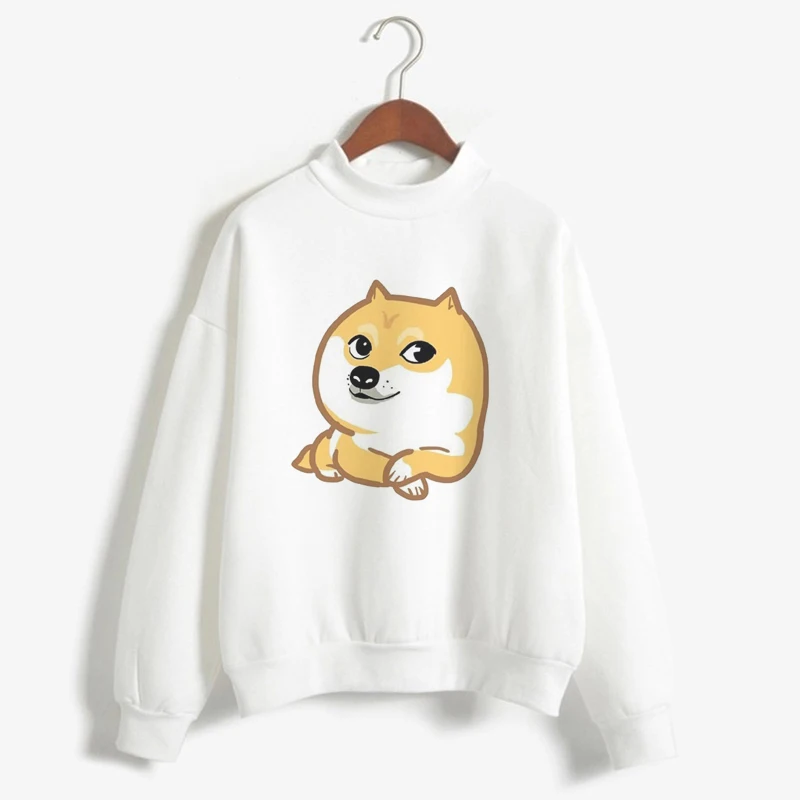 Женская толстовка с круглым вырезом Shiba Inu белая свободная принтом в стиле