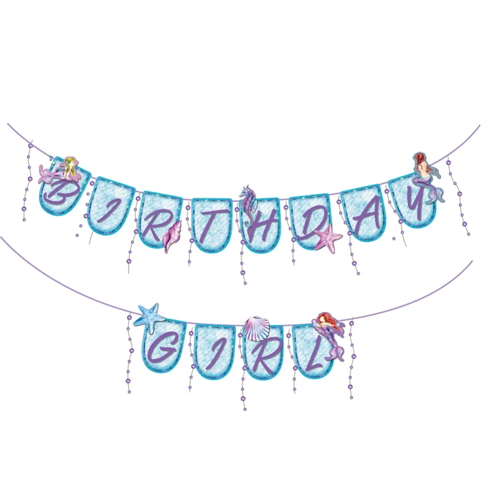 Русалка с днем рождения баннер рыбки Baby Shower 1st День Рождения декорации под морем