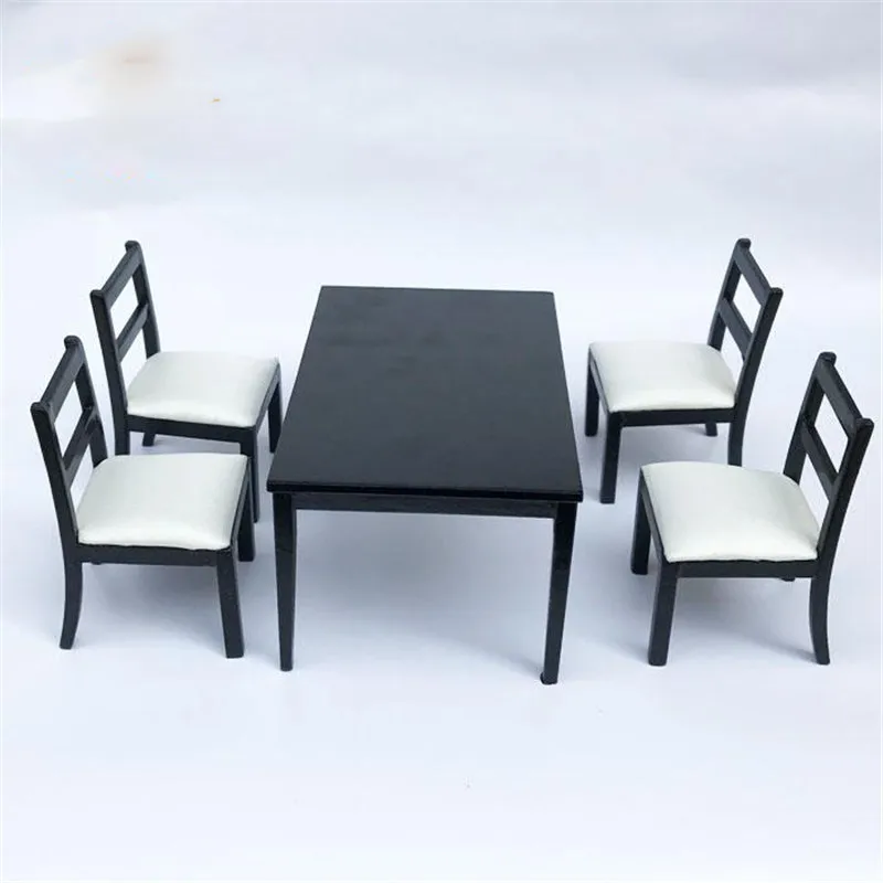 

Doub K 1:12 dollhouse Miniature Furniture toy white & black mini table sets Wooden household pretend play toys for girls doll