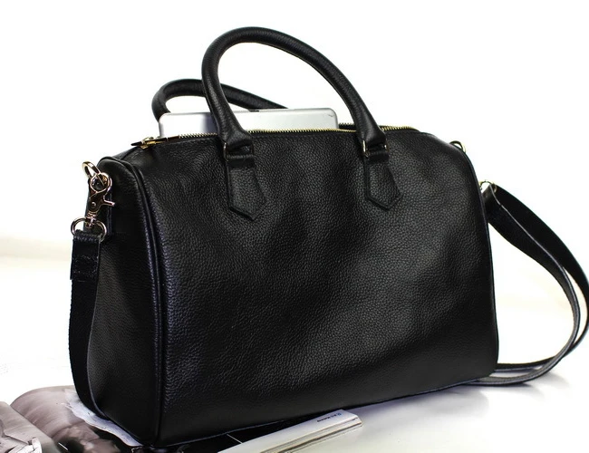 Женские сумки из натуральной яловой кожи jiniani черные базовые в стиле Бостона