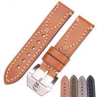 22mm 24mm watchbands italy genuine leather thick women watch strap belt stainless steel buckle clasp for panerai