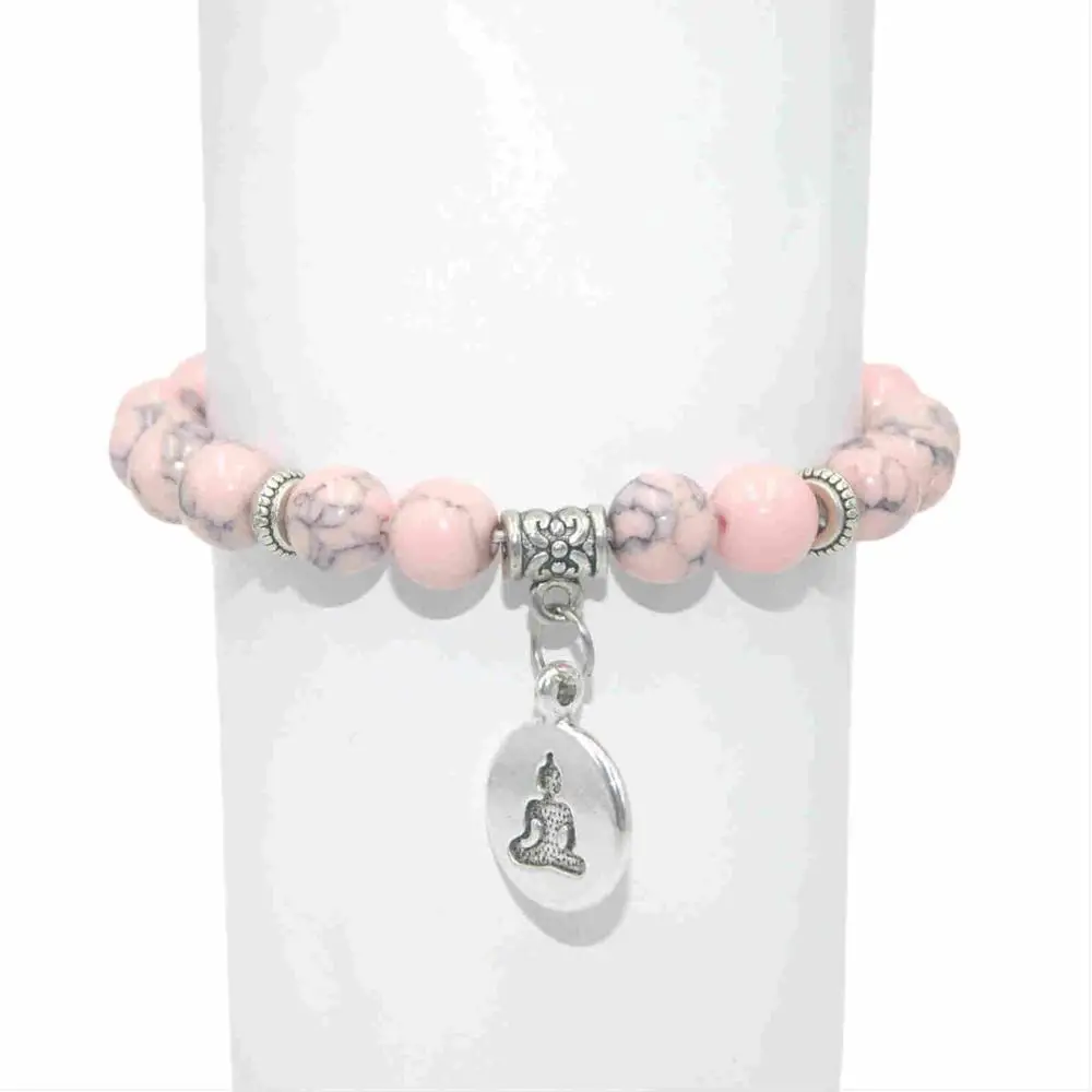 Pink Turquoise Будда из натурального камня бусины аметисты Агаты лазурит тигровый глаз бирюза для мужчин Исцеление йогой баланс браслет - Окраска металла: Pink Turquoise