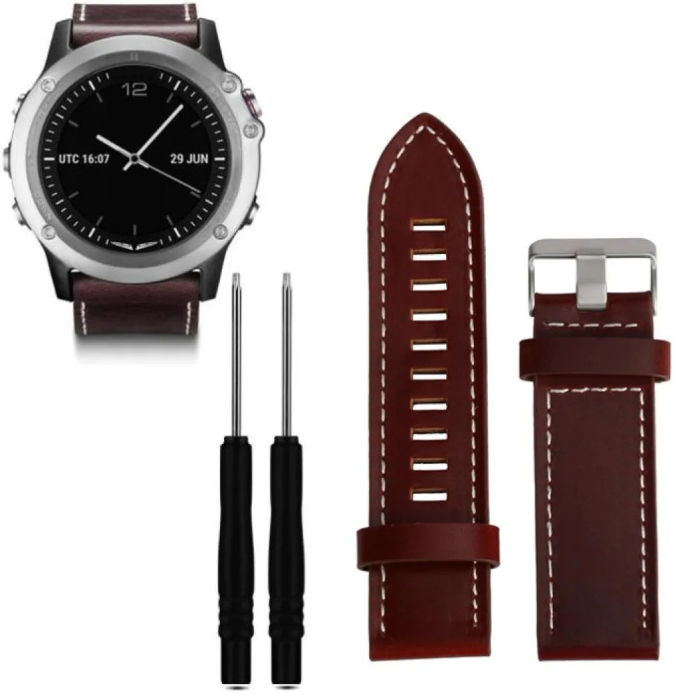 Роскошный профессиональный кожаный ремешок для наручных часов Garmin Fenix 5X 26 мм 3 HR