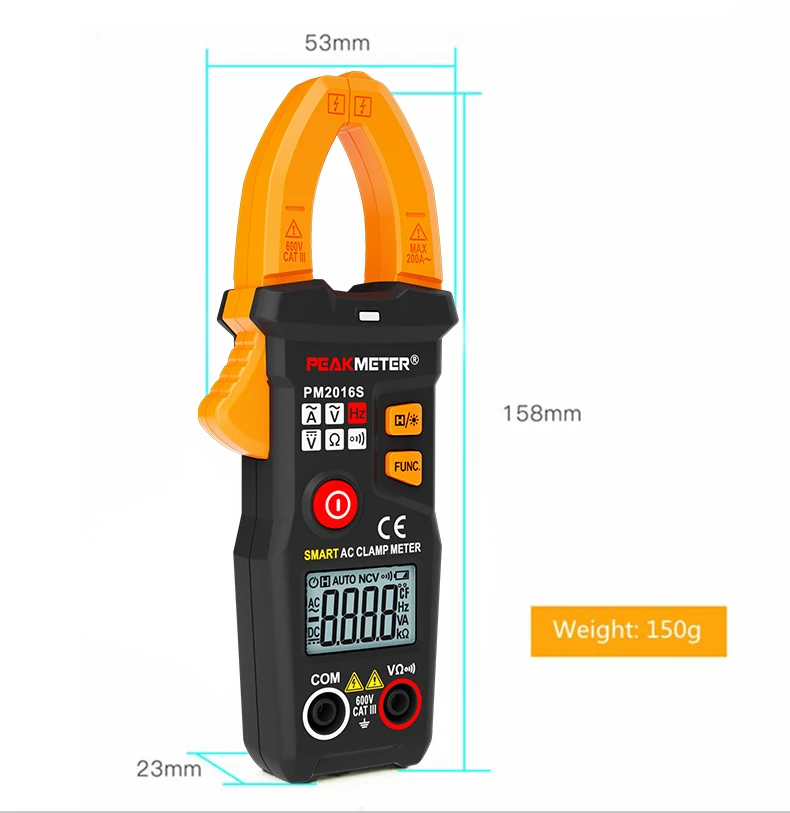 PEAKMETER PM2016S PM2016A умный мини цифровой клещи переменного тока клещи Амперметр частота NCV тестер амперметрический зажим