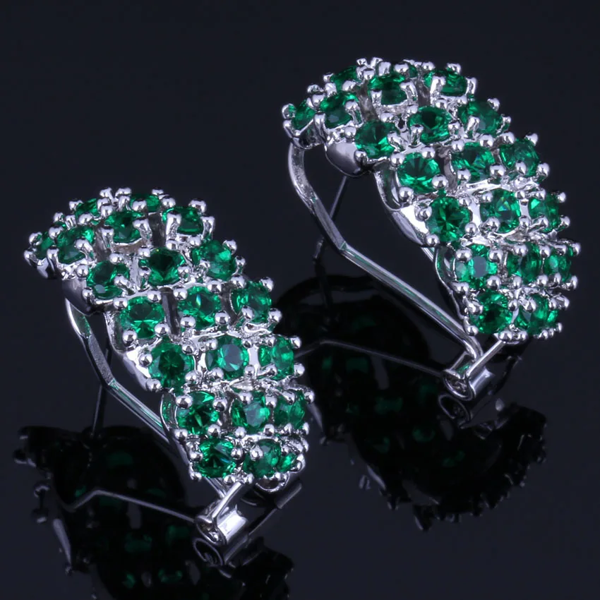 

Cheerful Green Cubic Zirconia Silver Plated Clip Hoop Huggie Earrings V0878