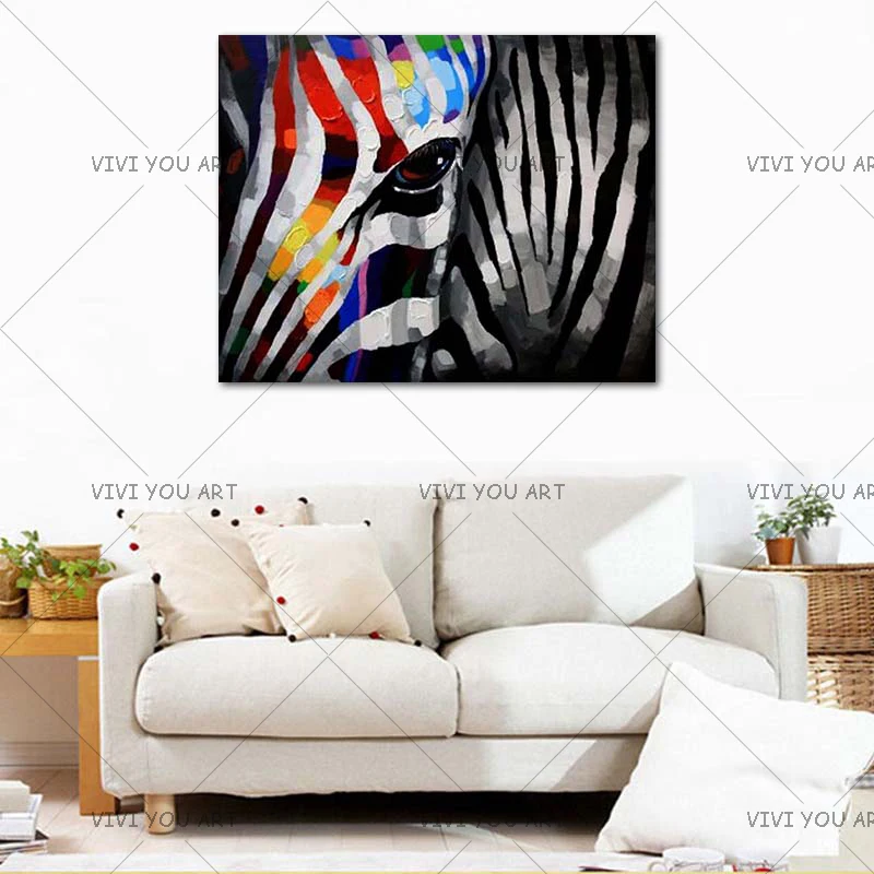 Милые Красочные Zebras Картина на холсте большая акриловая текстурированная