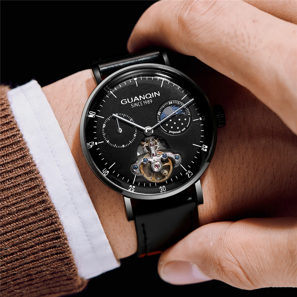 Мужские автоматические часы Tourbillon механические наручные с Лунной фазой люксовый