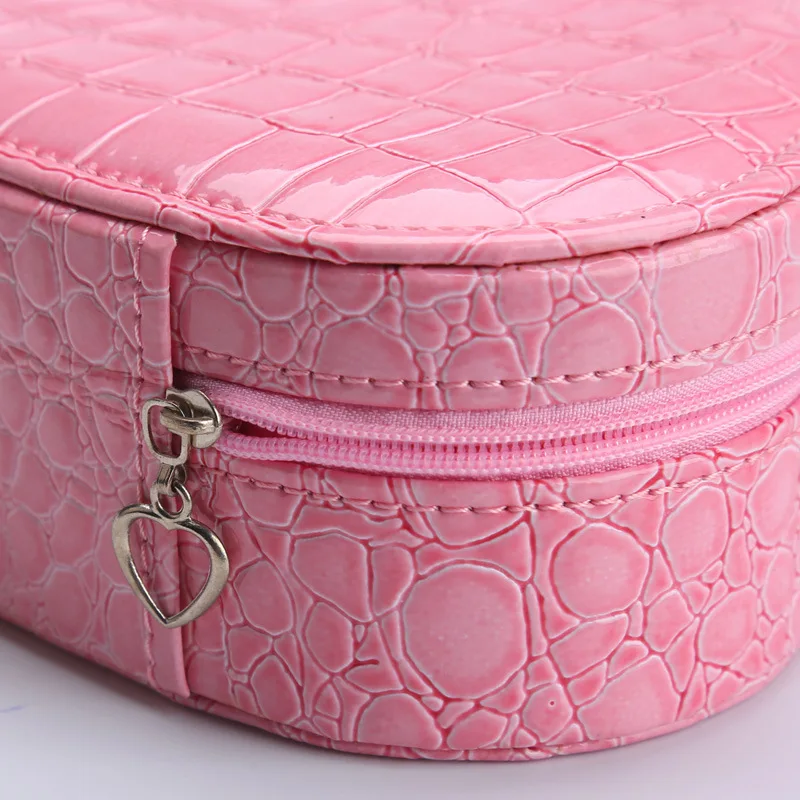 Portable Elegant Heart Shape Women Makeup Cosmetic Organizer Case Red Pink 3 color Mirror Jewelry earring Multilayer Storage Box | Украшения