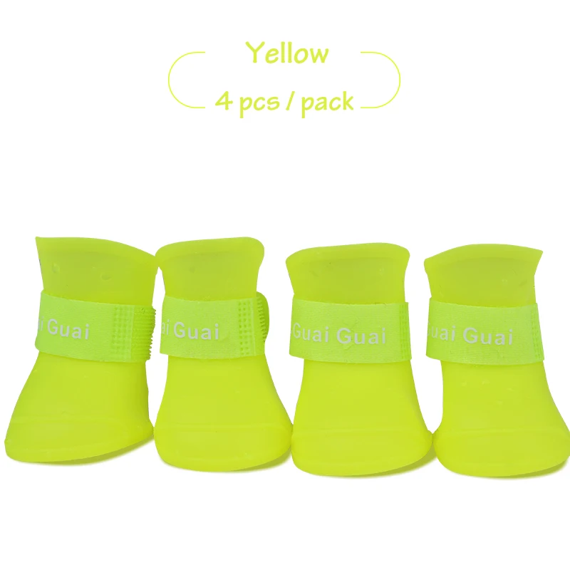 Yellow 4x Водонепроницаемая Обувь для собак, чихуахуа, Хаски, зимние дождливые снежные резиновые сапоги для маленьких больших собак, щенков, Нескользящие пинетки - Цвет: Yellow