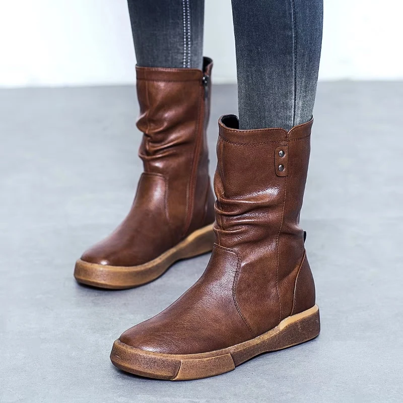 LazySeal до середины икры ботинки размера плюс Большие размеры 35-43 Zapatos Mujer