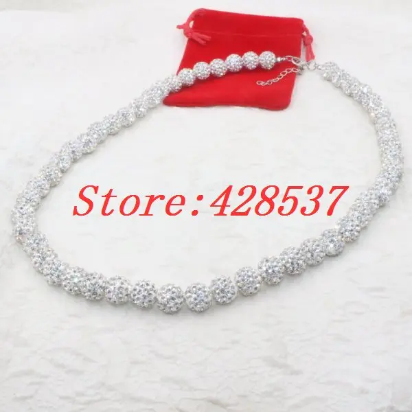 Free Shipping Fashion Handmade White Round Clay CZ Crystal Ball Bead Statement Choker Lady Woman Necklaces Jewelry Gifts | Украшения и