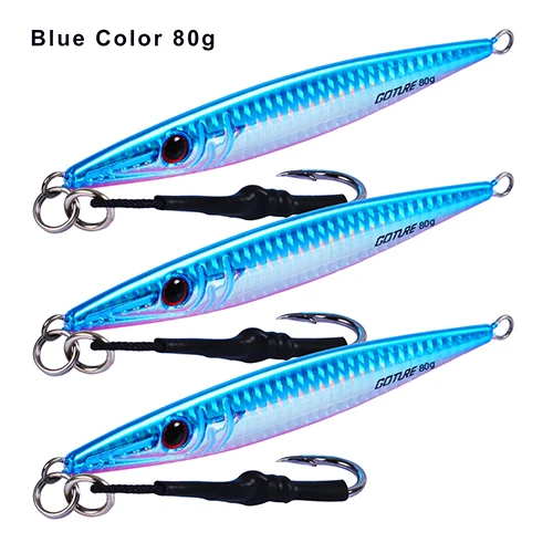 Blue Color 80g Goture 3 шт./партия медленное движение вертикальный дергающаяся приманка для рыбалки 80g 100g 150g 200g 300g Big Game свинцовая металлическая Мормышка Морской Приманка для тунца - Цвет: Blue Color 80g