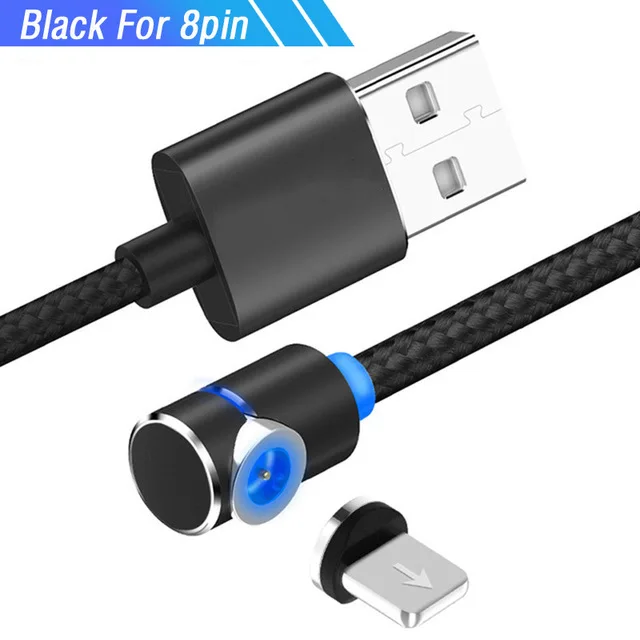 Black for iphone Магнитный кабель 90 градусов Micro Usb type C для iphone X XS зарядный провод Kabel для Xiaomi samsung A50 A80 S10 шнур зарядного устройства 1 м 2 м - Цвет: Black for iphone