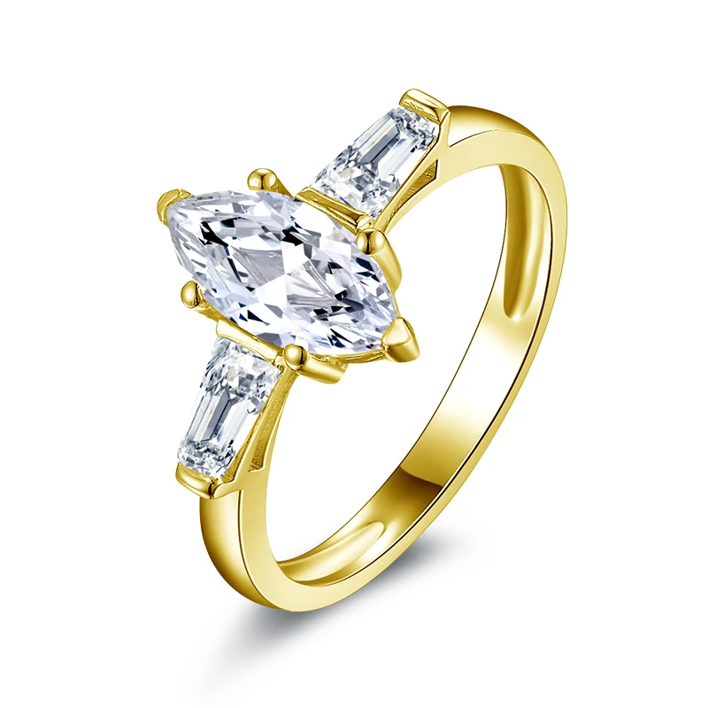 QYI Marquise Cut три обручальные кольца с камнями Moissanite Diamond 14K твердые желтые золотые