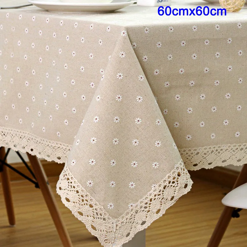 60cmx60cm Новая скатерть с цветочным узором, льняная хлопковая скатерть с кружевным покрытием для обеденного стола - Цвет: 60cmx60cm