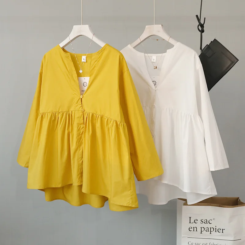 Повседневная Женская одежда 2019 модная весенняя рубашка v образный вырез японская