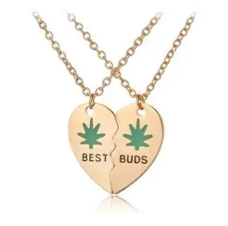 10 good friend splice best buds plant maple leaf two petals mosaic love pendant necklace family brother friendship jewelry | Украшения и