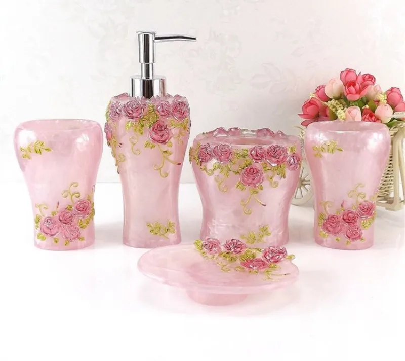 Розовый сад аксессуары для ванной комнаты 5 шт. изделия из смолы набор