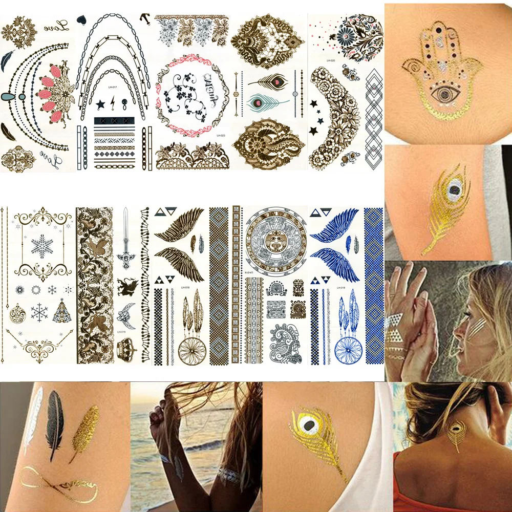 10 Pcs/lot Style Body Art Painting Tattoo Stickers Glitter Temporary Flash Makeup Metallic Tatto Bronzer | Красота и здоровье