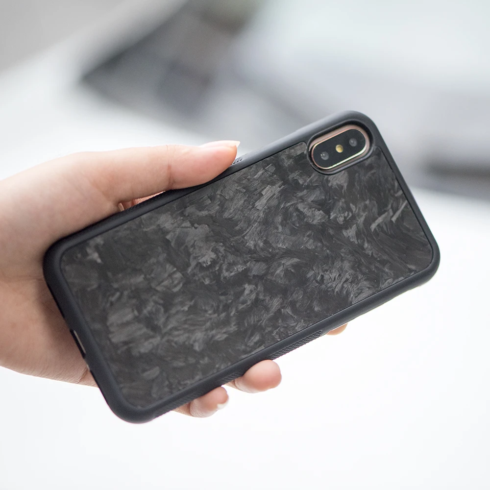 Роскошный кованый чехол из углеродного волокна для iPhone X XS нескользящий Мягкий