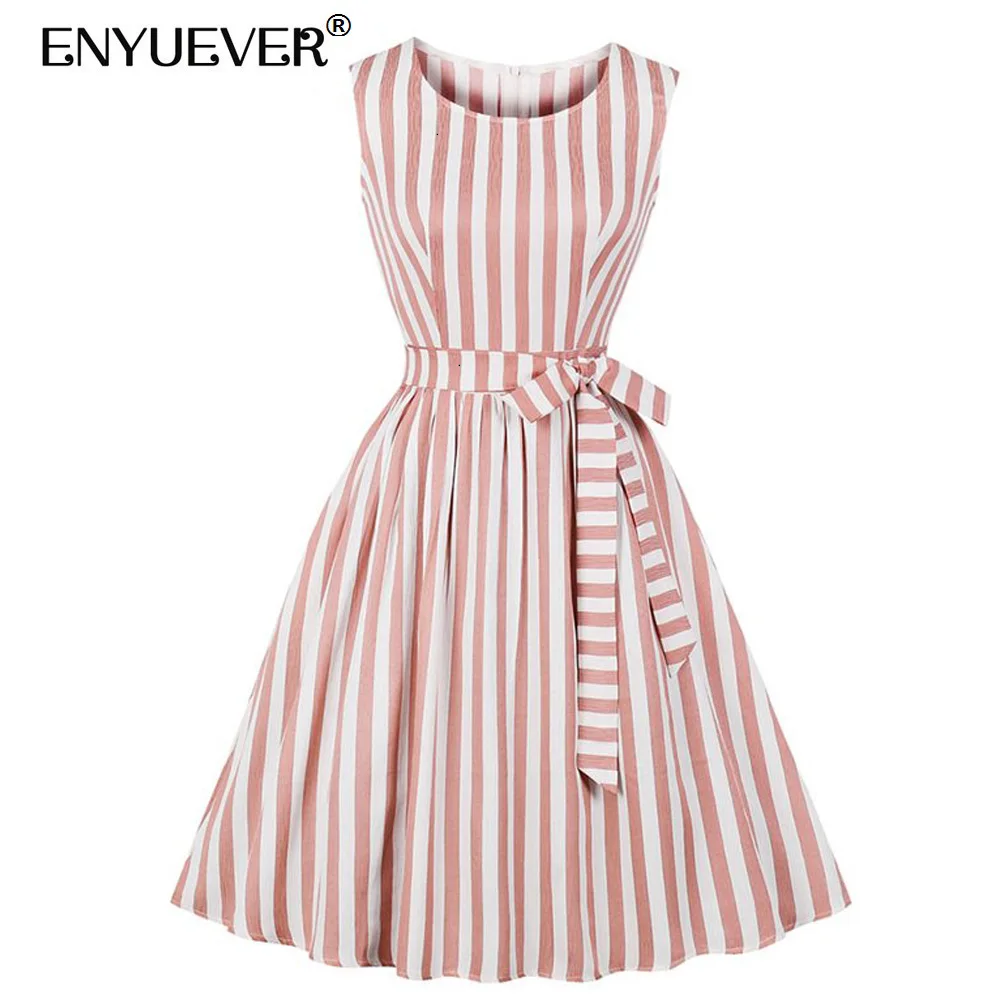 Enyuever элегантное платье в полоску Женская Ретро одежда качели Vestido Повседневная