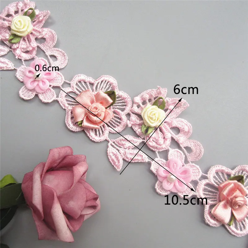 A174-Pink 6cm Растворимый полиэстер 3D Красочные цветы жемчужина вышитые кружева отделка ленты из ткани, шитье ручной работы ремесло для костюм шляпа украшения - Цвет: A174-Pink 6cm