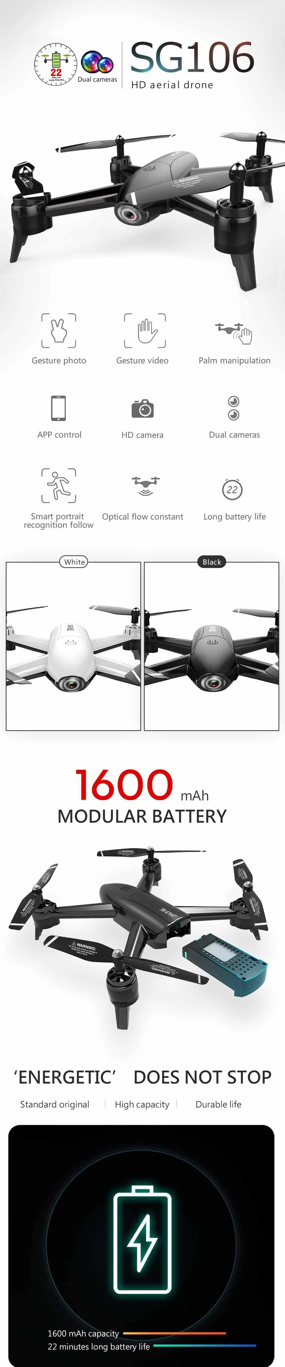 SG106 Радиоуправляемый Дрон оптический поток 1080P HD Двойная камера в реальном времени воздушный видео RC Квадрокоптер самолет позиционирование игрушки RTF дети