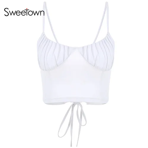 white Sweetown Strappy топики женские пикантные укороченный топ белый Bralette для женщин Мода женские летние топы сзади Criss Cross бинты бретели - Цвет: white