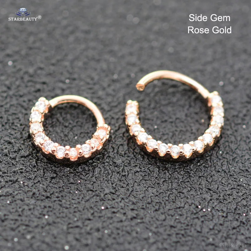 Side Gem Rose Gold Starbeauty 1pc Clear Gem Nose Ring Tragus Piercing Helix Hoop Septum Rings Nose Piercing Clicker Fake Piercing Oreja Ear Jewelry - Окраска металла: Side Gem Rose Gold