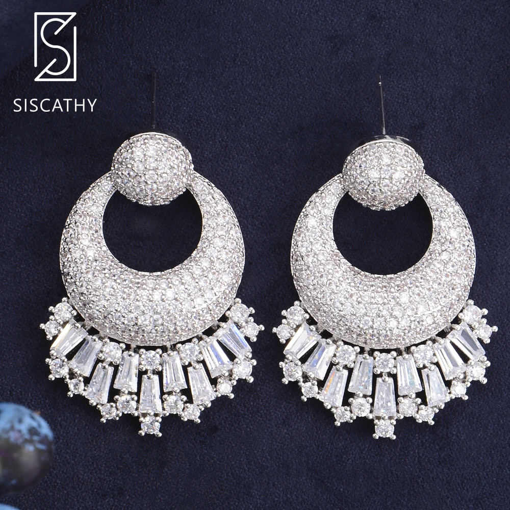Женские серьги с фианитами Siscathy модные геометрические подвески свадебное