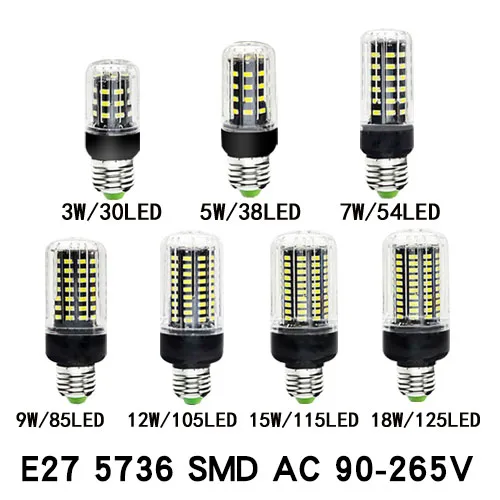 Black cover E27 Светодиодный светильник-кукуруза E27, E14, 110 В, 220 В, SMD5730, 3 Вт, 7 Вт, 12 Вт, 15 Вт, 18 Вт, светильник, лампада, светодиодный, диодные лампы, энергосберегающий светильник для дома - Испускаемый цвет: Black cover E27