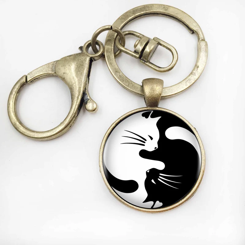 Bronze keychain Винтажное ожерелье с подвеской в виде котов из двух Инь-Ян, кабошон, длинная цепочка, мужское ожерелье с Т-образной цепочкой, модное женское и мужское ожерелье HZ1 - Окраска металла: Bronze keychain