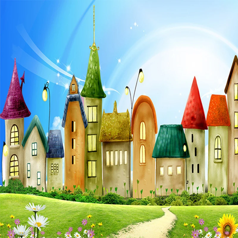 Настенные 3D обои с тиснением на заказ мультяшный Красочный дом фотообои для