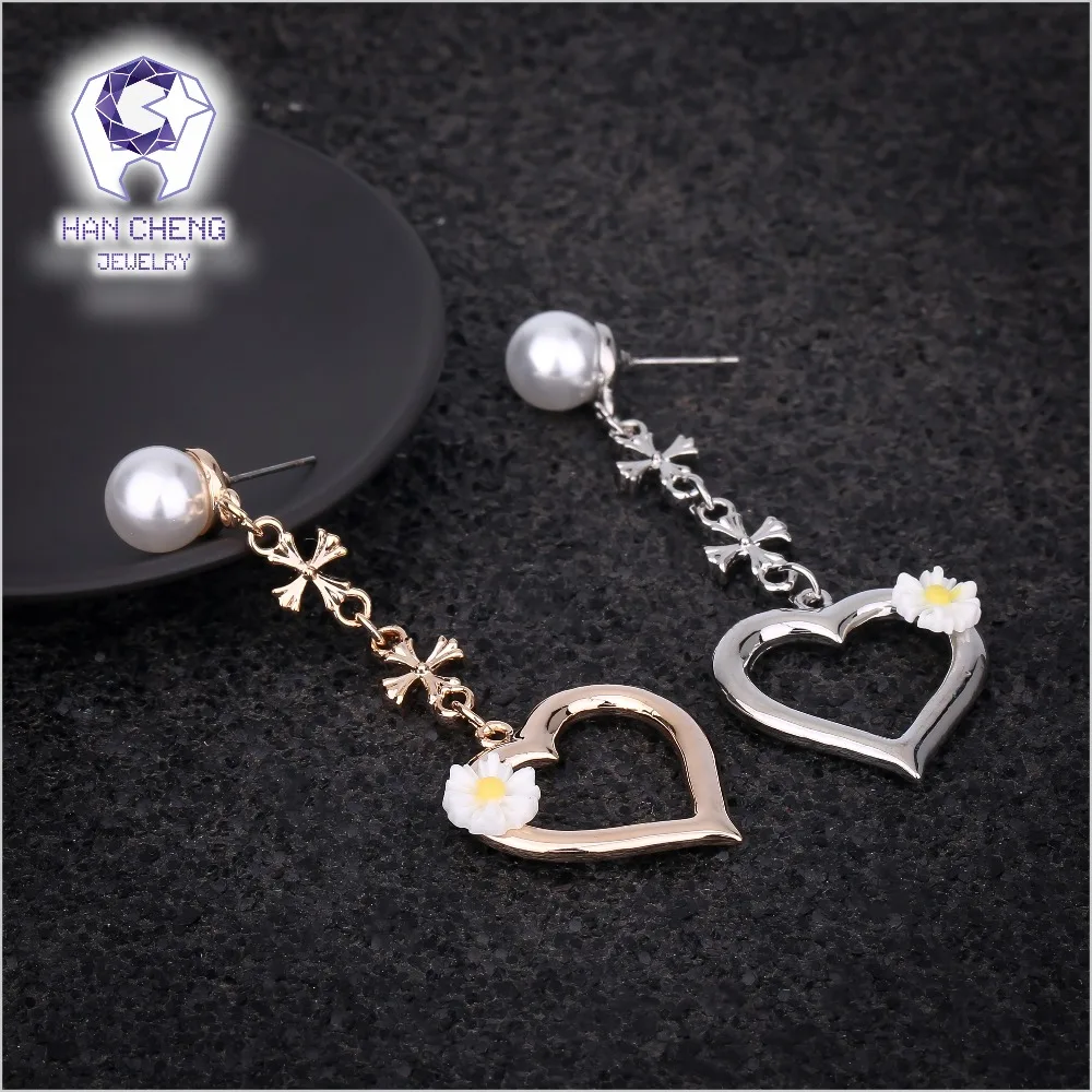 HanCheng Новый Модный золотой длинный висячий цветок из смолы с жемчугом и сердцем