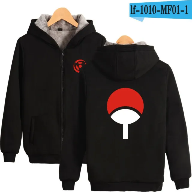 black Аниме Наруто зимние толстовки Флисовая теплая куртка плотное пальто Uchiha Hatake Uzumaki клановый значок толстовка с капюшоном одежда унисекс - Цвет: black