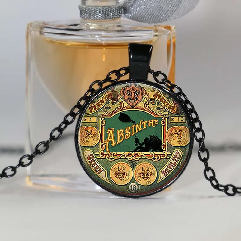 Ожерелье с зеленым дьяволом ожерелье для Хэллоуина в стиле стимпанк кабошоном на