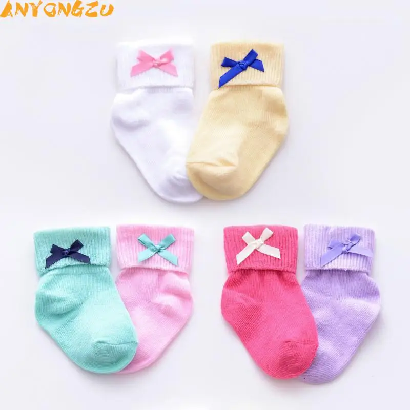 

10pair/lot Anyongzu Casual Baby Girls Spring Section Bow Cotton Combed Children Socks 10cm 6 color options