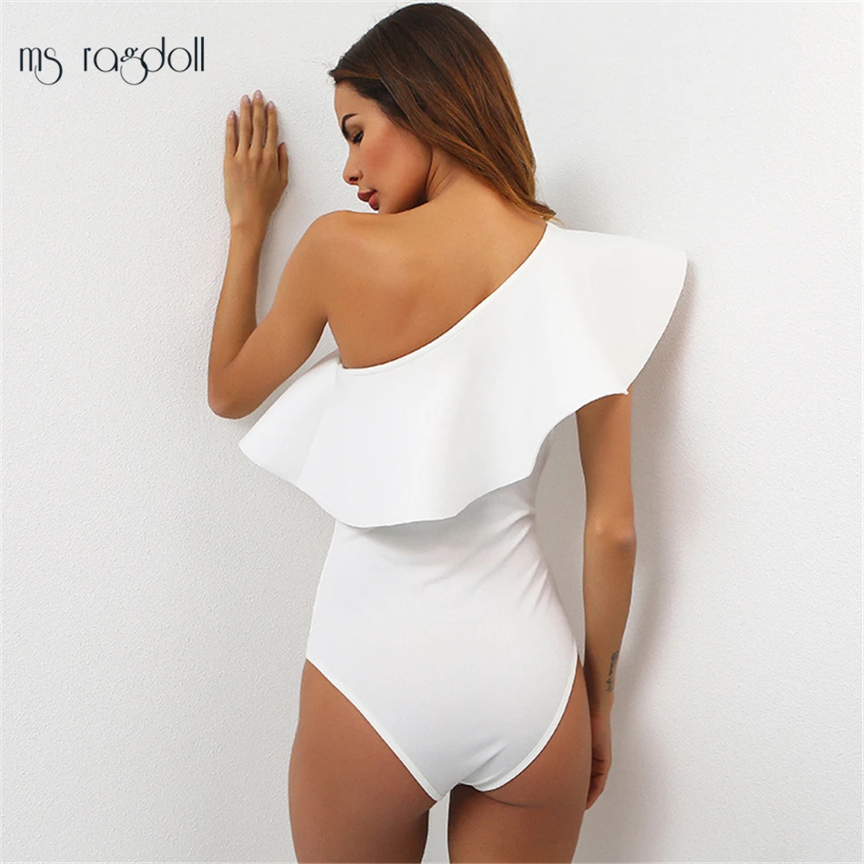 Женский купальник Цельный с рюшами сексуальный боди открытыми плечами летний