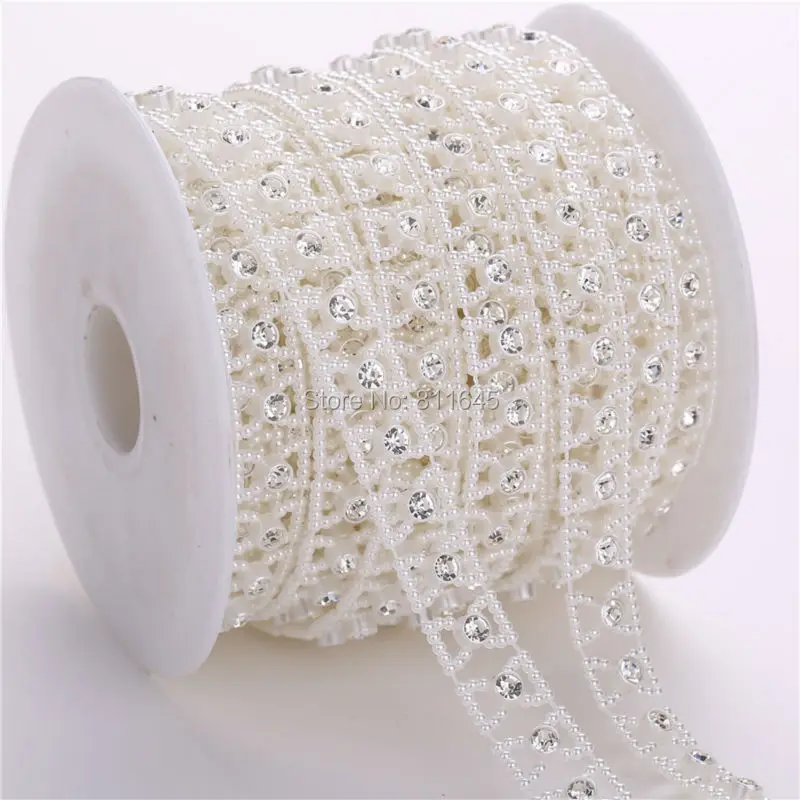 

new deals charming crystal rhinestone diy beauty 13mm 10YARDS/ROLL fashion accessories clear close rhinestone bowknot pearl