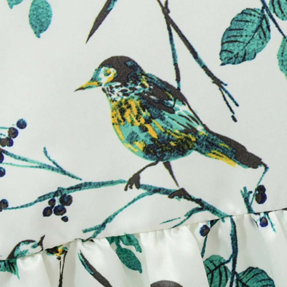 Одежда из хлопка с принтом в виде птиц для маленьких девочек праздничные платья