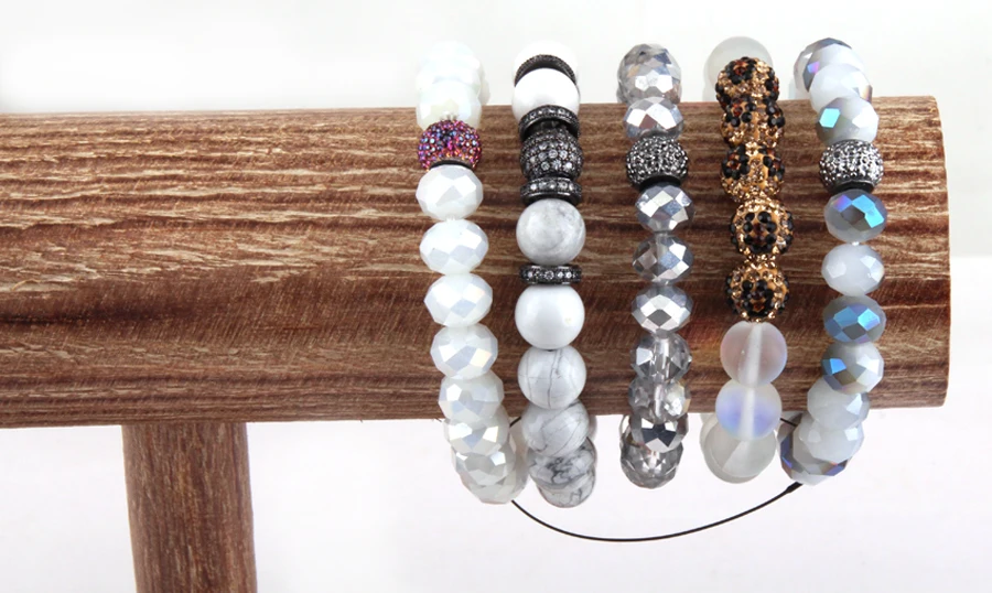 MOODPC Fashion Jewelry Beautiful White Bracelet Set Natural Stone &amp Glass Crystal Pave Bracelets | Украшения и аксессуары