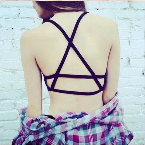triangle black Новейший знаменитый сексуальный женский бюстгальтер без косточек с открытой спиной мягкий бюстгальтер лифчик хлопковый бюстгальтер жилет укороченный топ Blusa - Color: triangle black