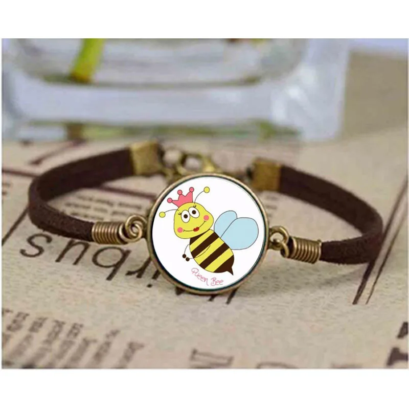 

Yellow Queen Bee bracelet Honeybee with Honeycomb Photo Jewelry Glass Cabochon Entomology bracelet Steel Bronze bracelets