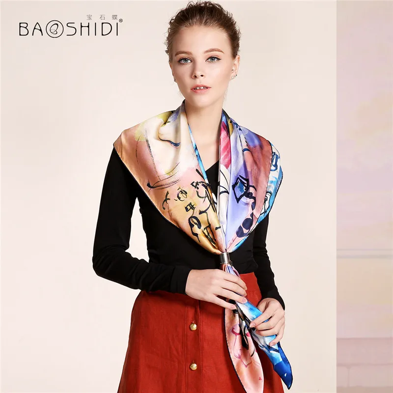 Шарф BAOSHIDI из 100% шелка Новое поступление осени 2016 толстые шарфы на 16 момме Infinity
